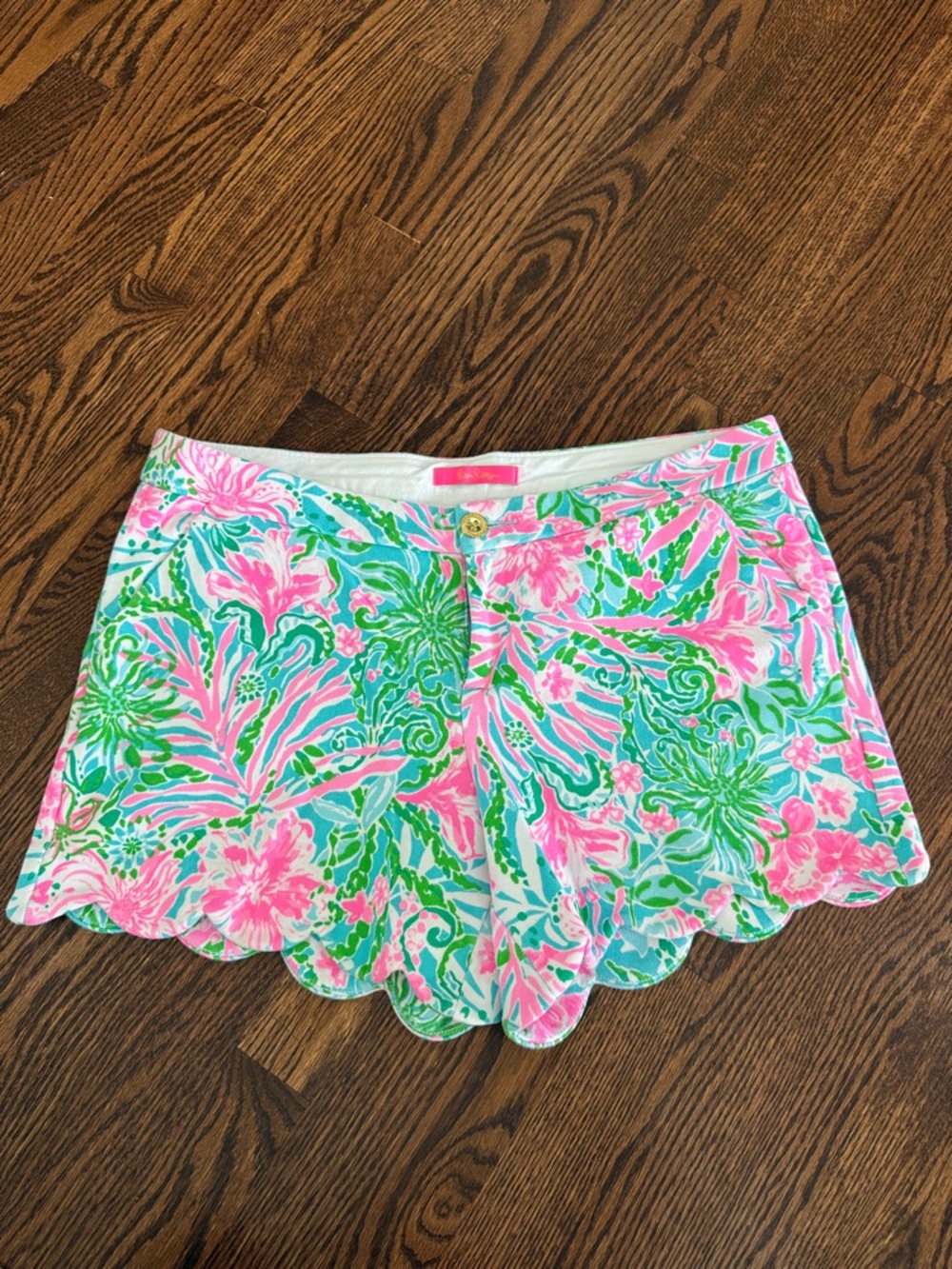 Scalloped Floral Shorts in Pink, Green & Blue